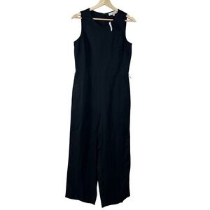 LOFT Womens Black‎ Linen Blend Sleeveless Wide Leg Jumpsuit Size 0 Pockets